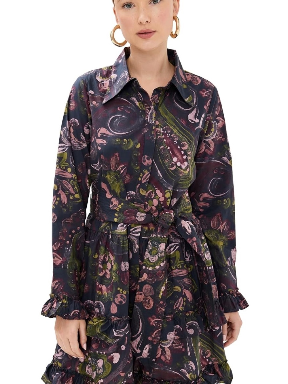 Figue Floral Tie-Waist Button Shirt Dress